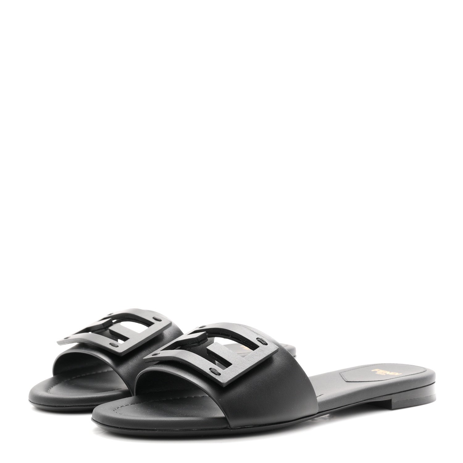 Vitello Cuoio Baguette Flat Slide Sandals 37 Black