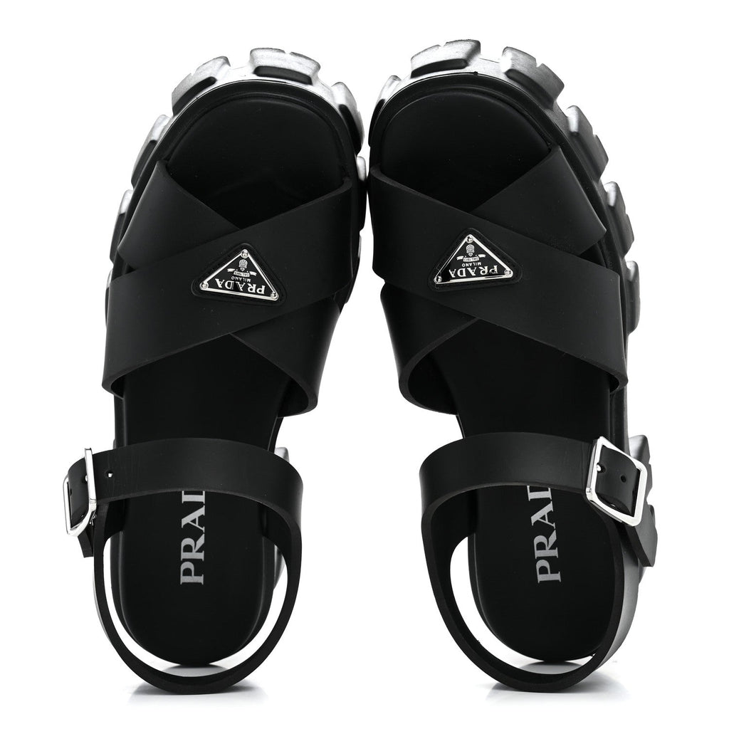 Foam Rubber Metal Triangle Logo Monolith 55mm Soft Cage Sandals 37 Black