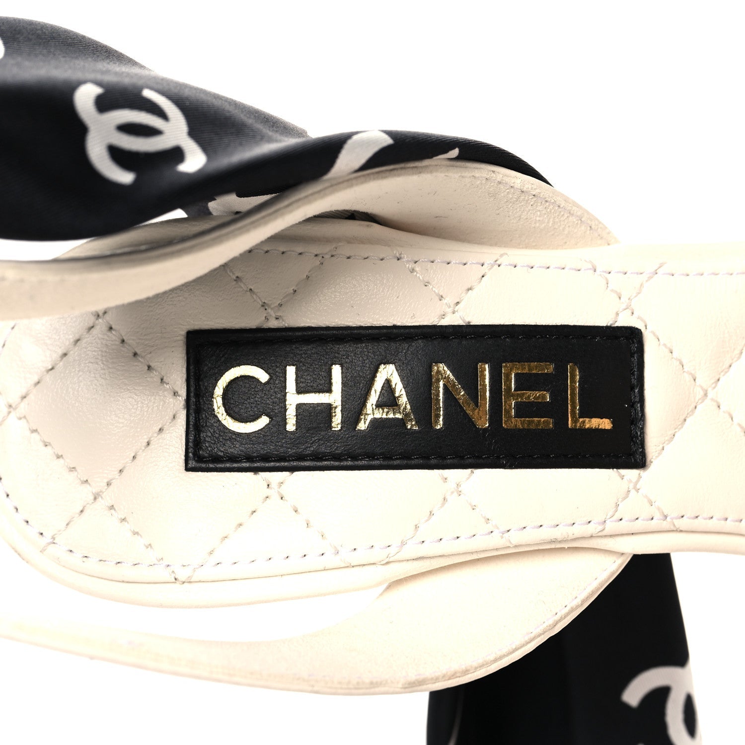Lambskin Silk CC Wrap Ankle Sandals 38 White Black