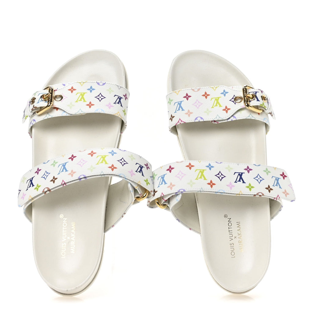 LV X TM Monogram Multicolor Bom Dia Comfort Mule Sandals 38.5 White
