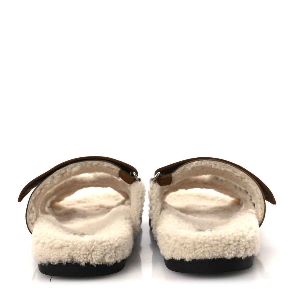 Suede Goatskin Woolskin Mens Chypre Sandals 42 Brun Fume Ecru