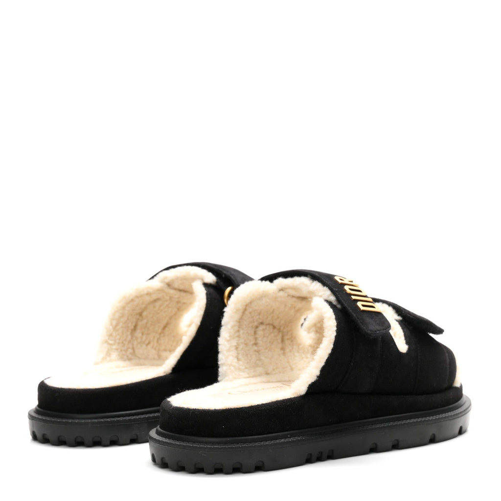 Suede Goatskin Shearling Effect Dioract 10mm Slide Sandals 35.5 Black