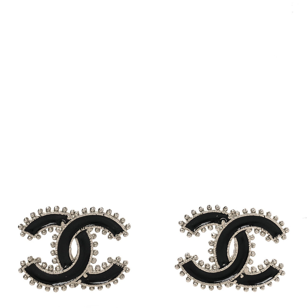 Metal Resin CC Earrings Black Silver