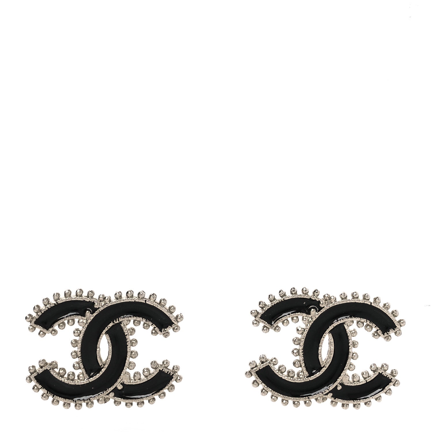 Metal Resin CC Earrings Black Silver