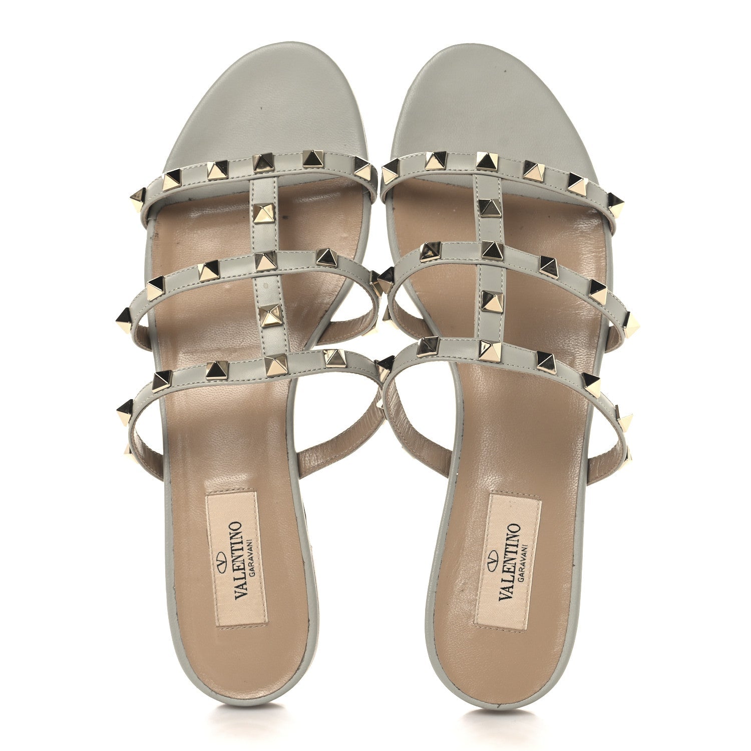 Nappa Rockstud Caged Flat Slide Sandals 38 Grey