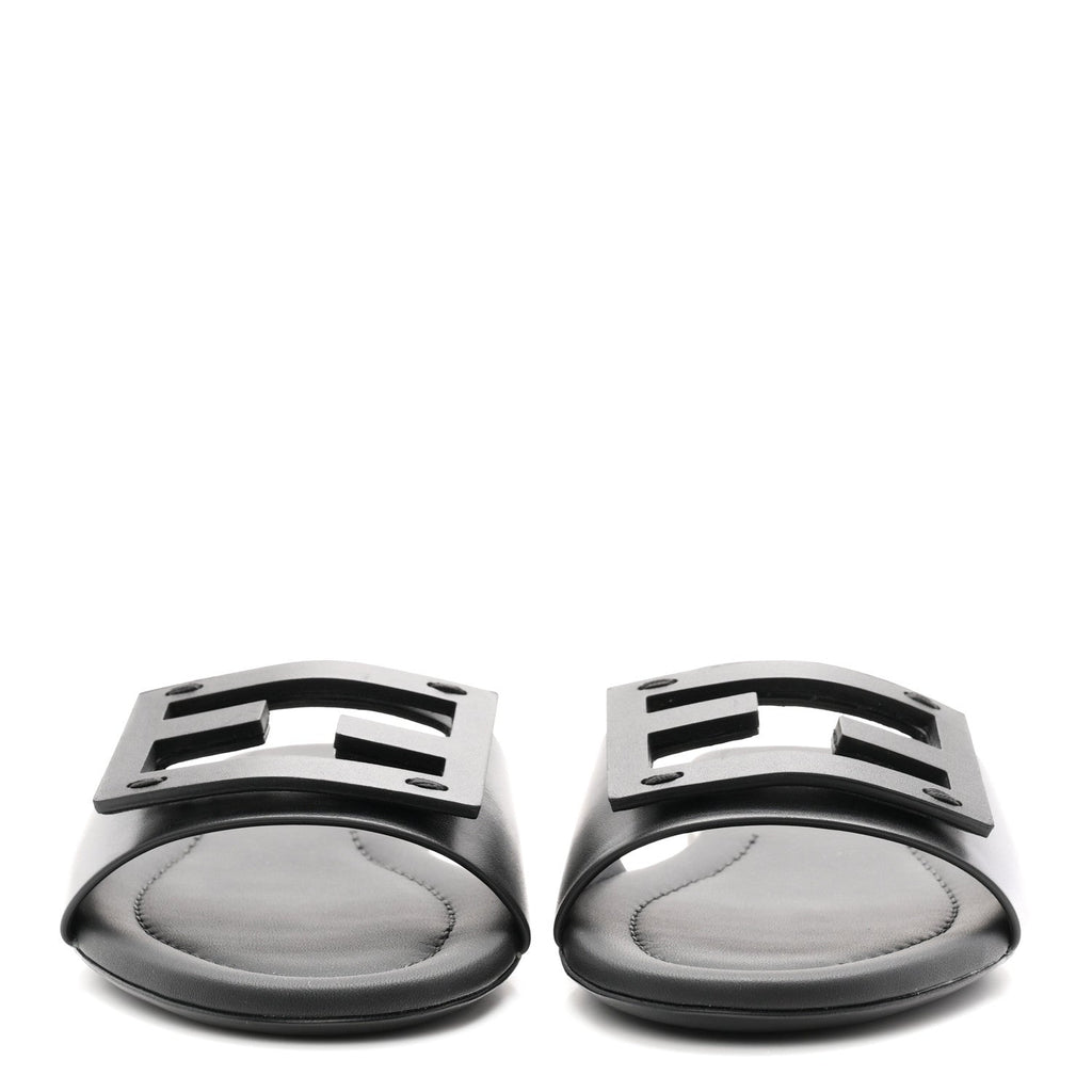 Vitello Cuoio Baguette Flat Slide Sandals 37 Black