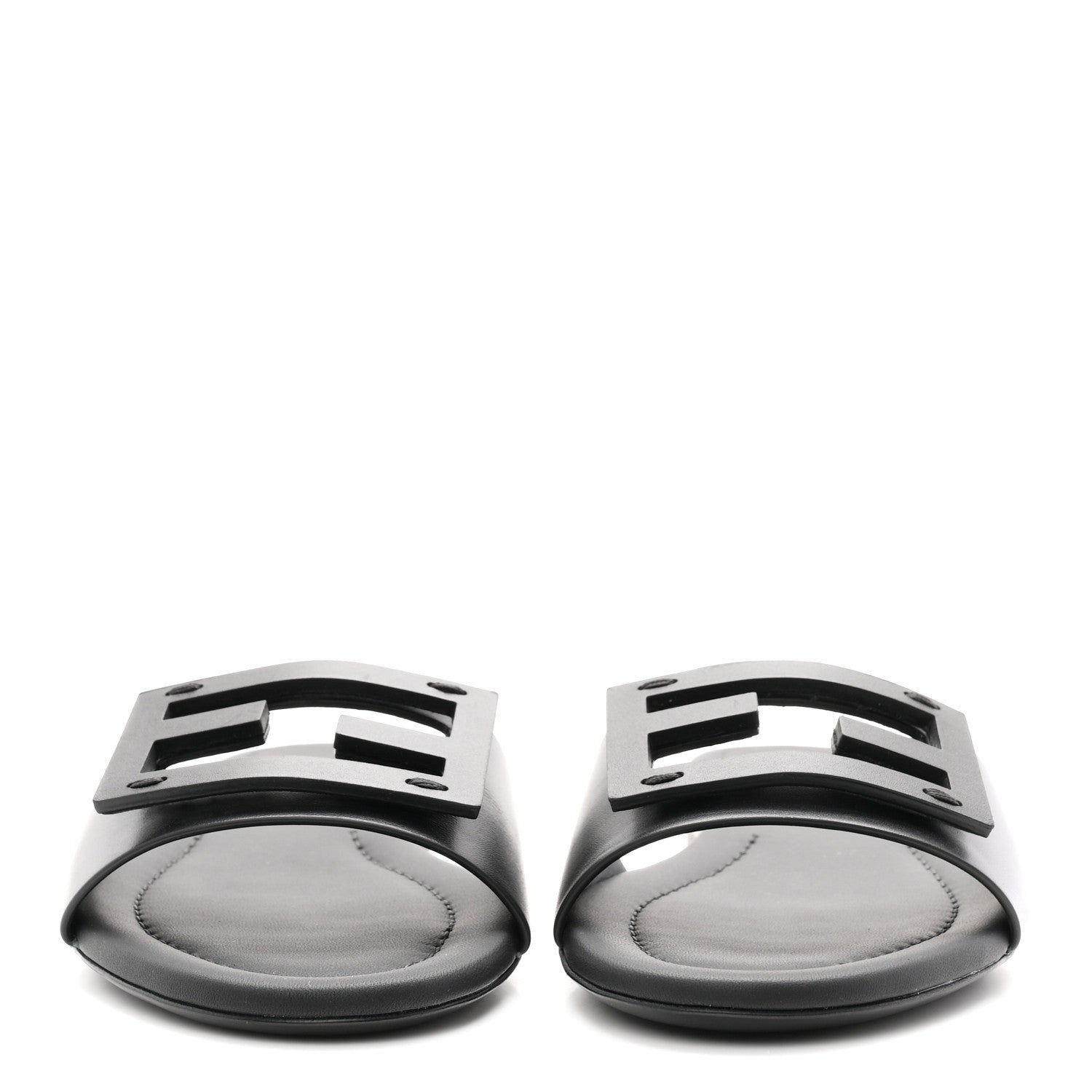 Vitello Cuoio Baguette Flat Slide Sandals 37 Black