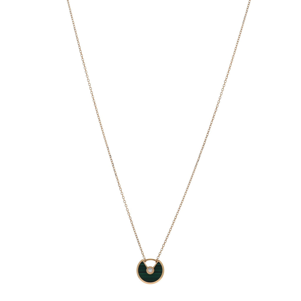18K Pink Gold Diamond Malachite XS Amulette de Cartier Pendant Necklace