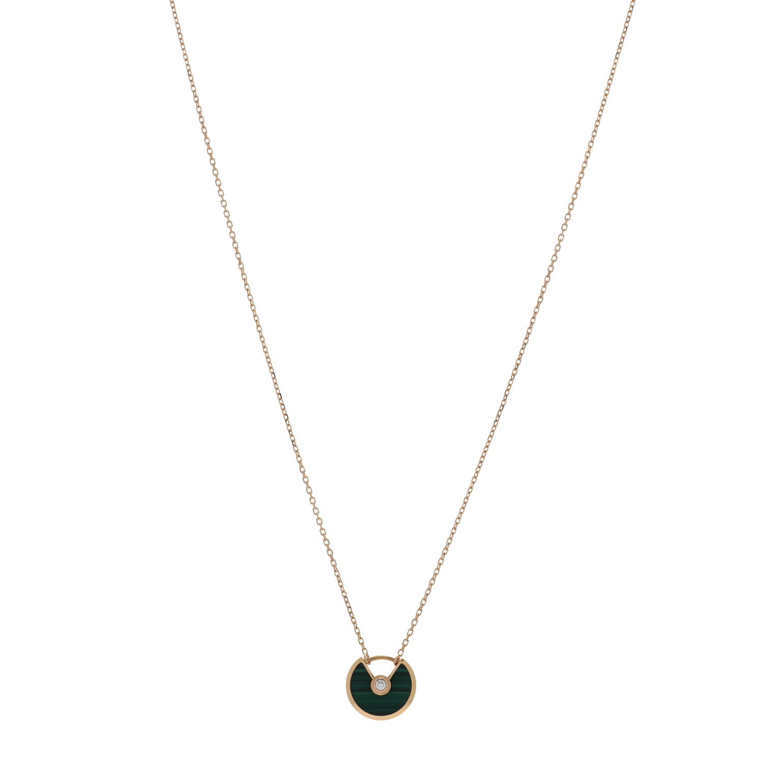 18K Pink Gold Diamond Malachite XS Amulette de Cartier Pendant Necklace