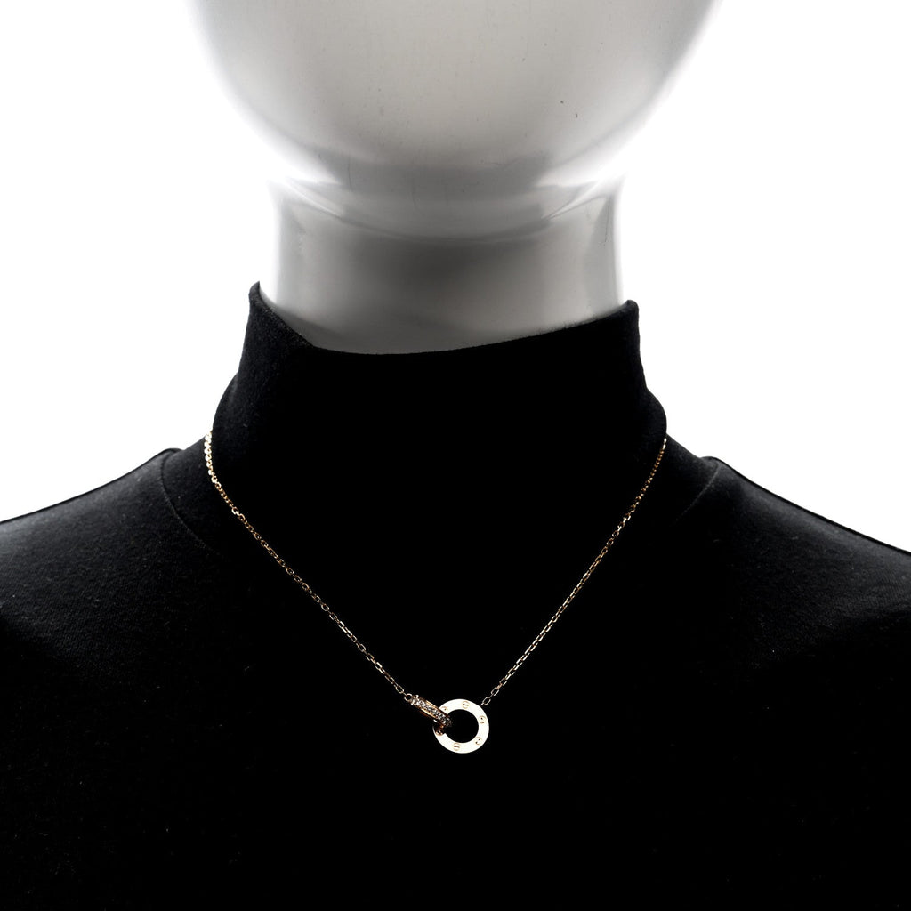 18K Pink Gold Diamond Interlocking LOVE Paved Necklace