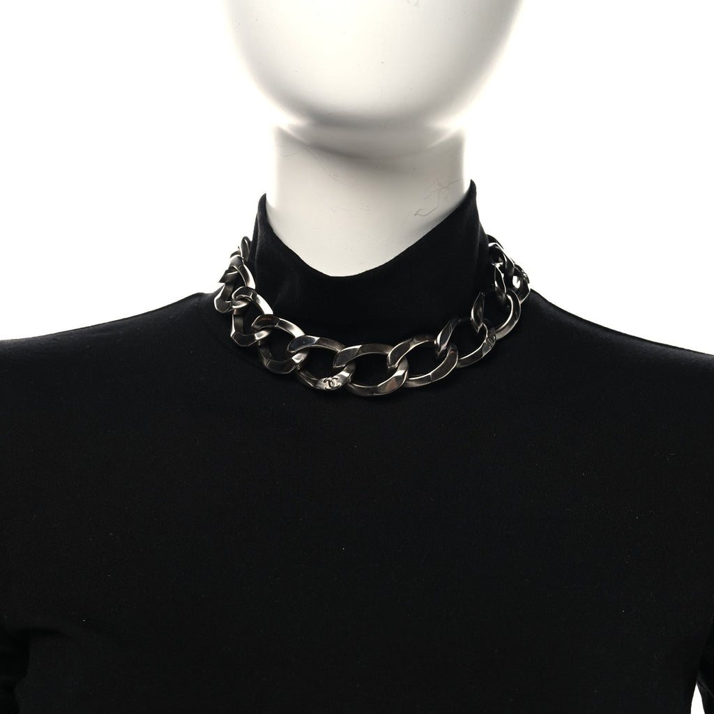 Metal Chain Link CC Choker Necklace Silver