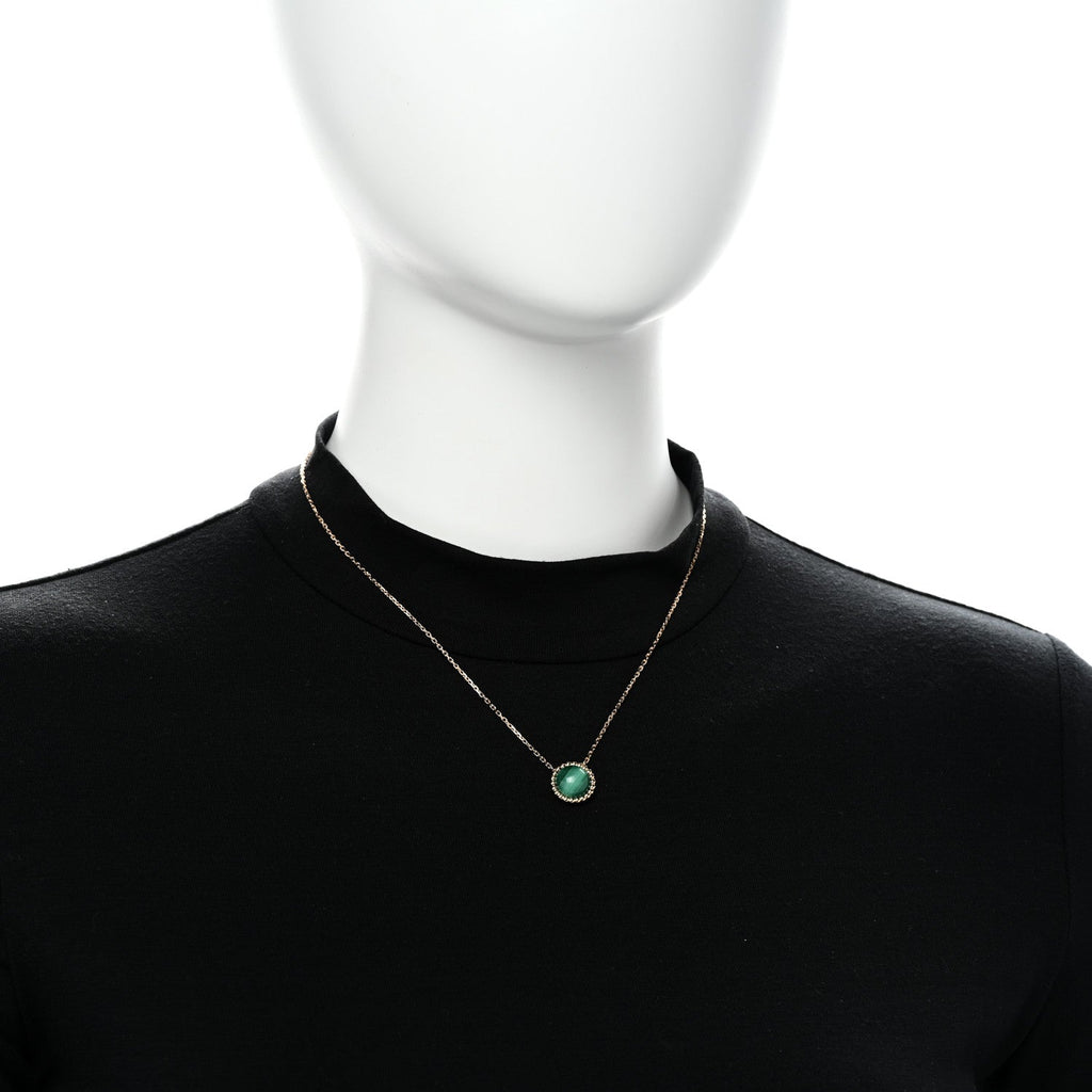 18K Yellow Gold Malachite Perlee Couleurs Pendant Necklace