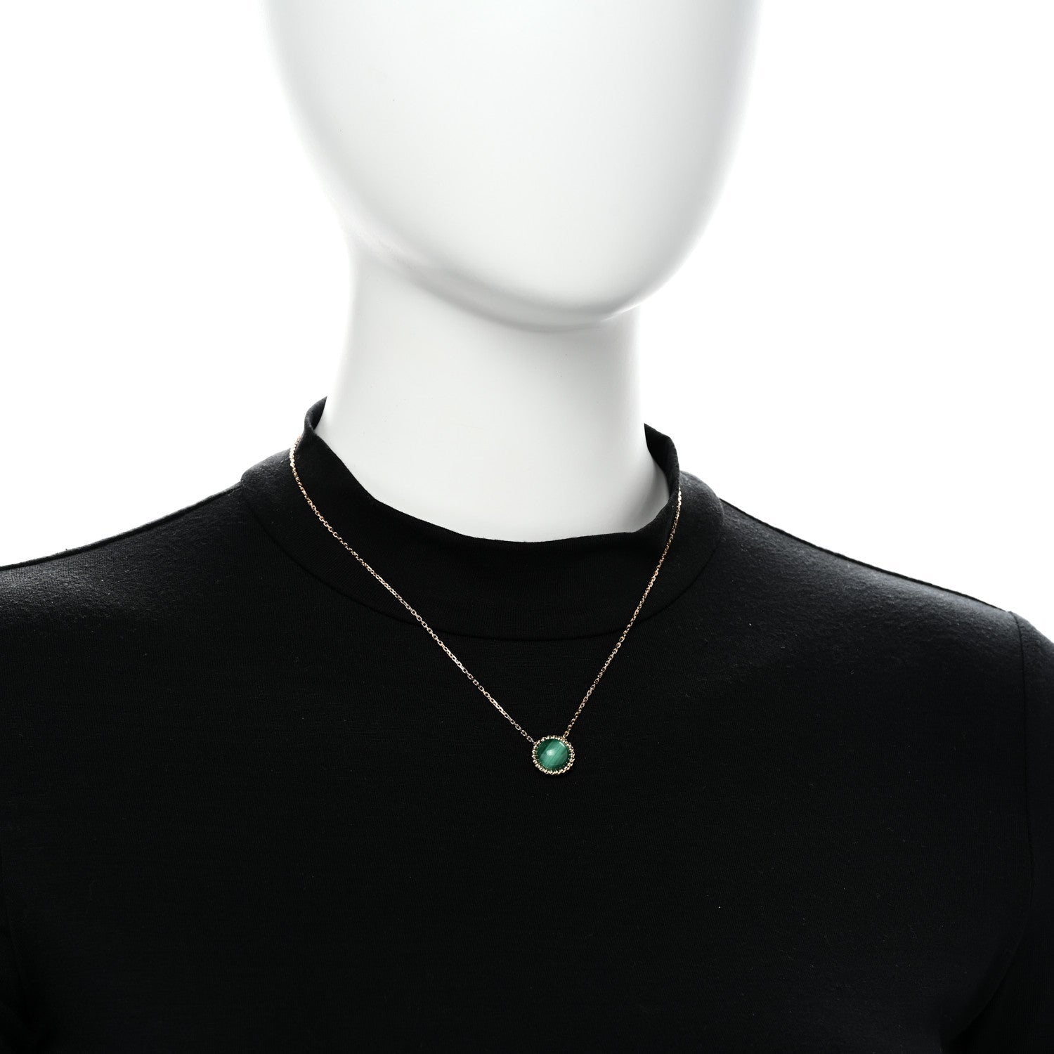 18K Yellow Gold Malachite Perlee Couleurs Pendant Necklace