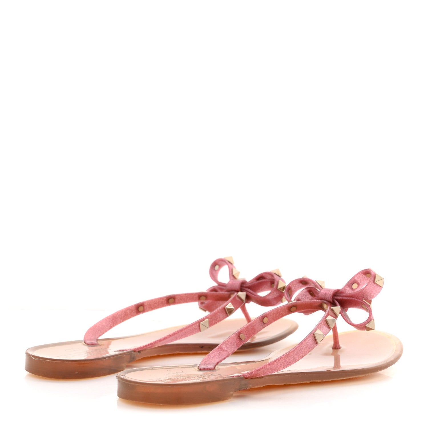 PVC Jelly Glitter Rockstud Bow Thong Sandals 39 Pink
