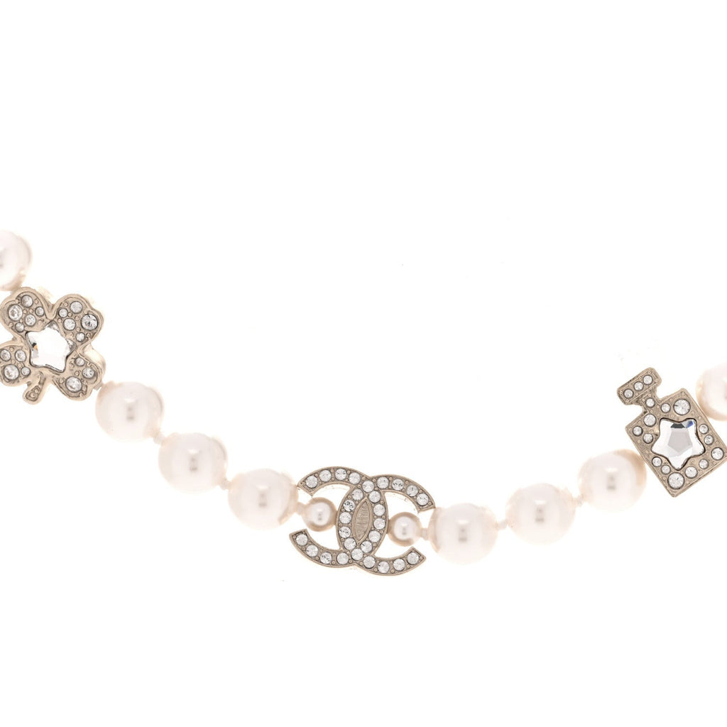 Pearl Crystal CC Short Charm Necklace Gold
