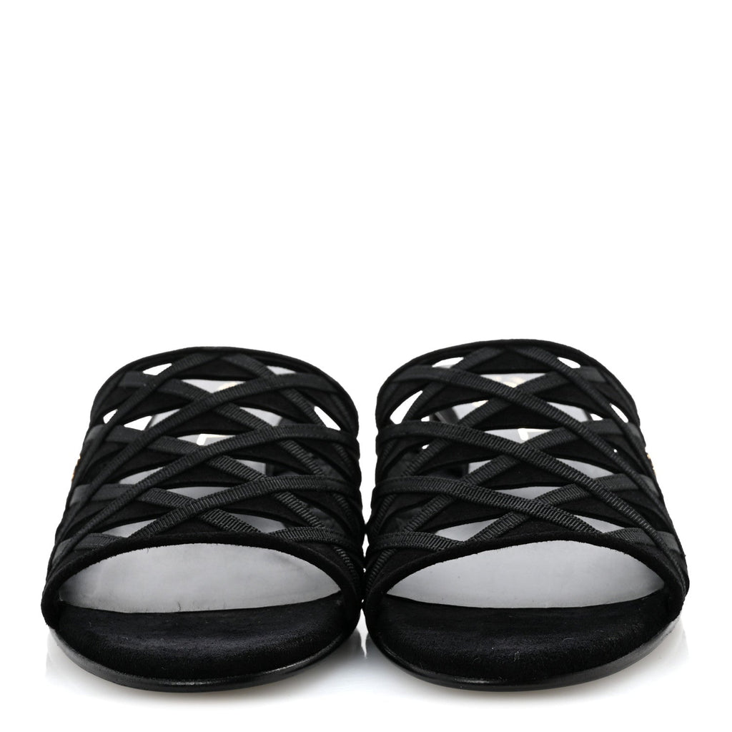 Suede Kidskin Grosgrain Sandals 39 Black