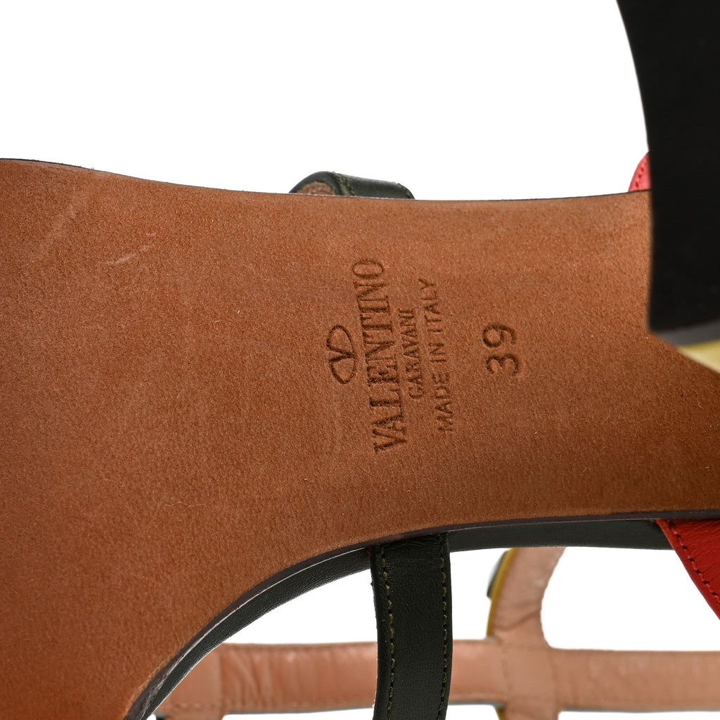 Calfskin Rockstud 90mm City Sandals 39 Coral Sky Army