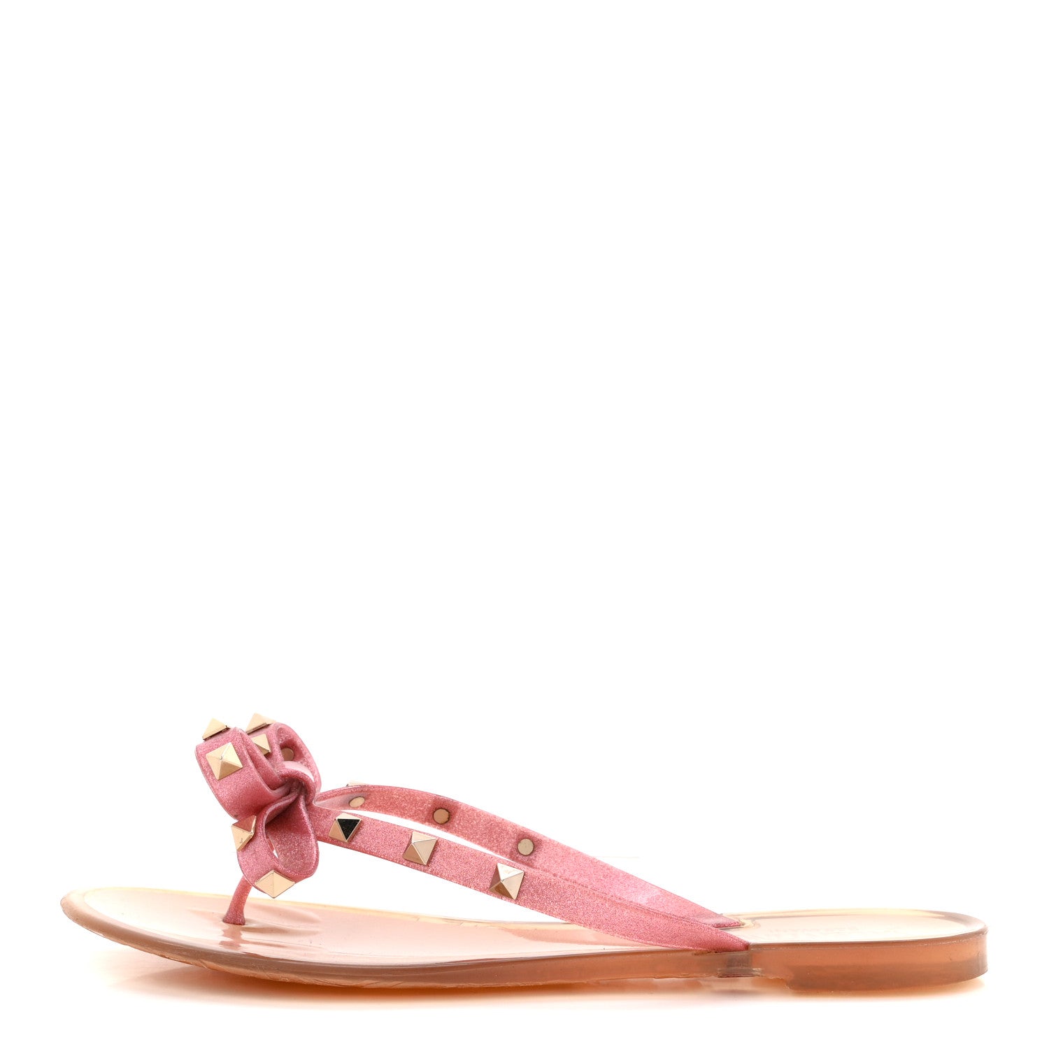 PVC Jelly Glitter Rockstud Bow Thong Sandals 39 Pink