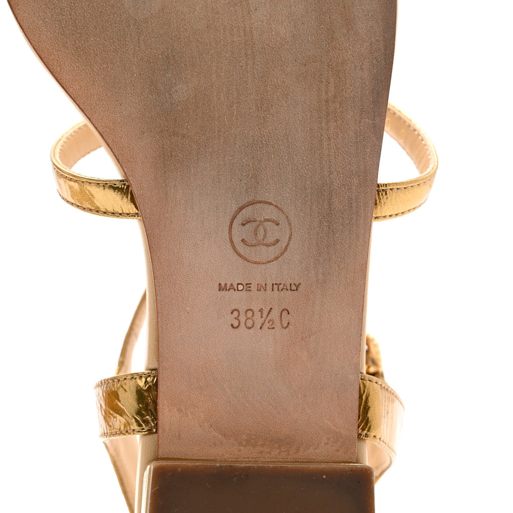 Laminated Lambskin Enamel CC Thong Sandals 38.5 Golden