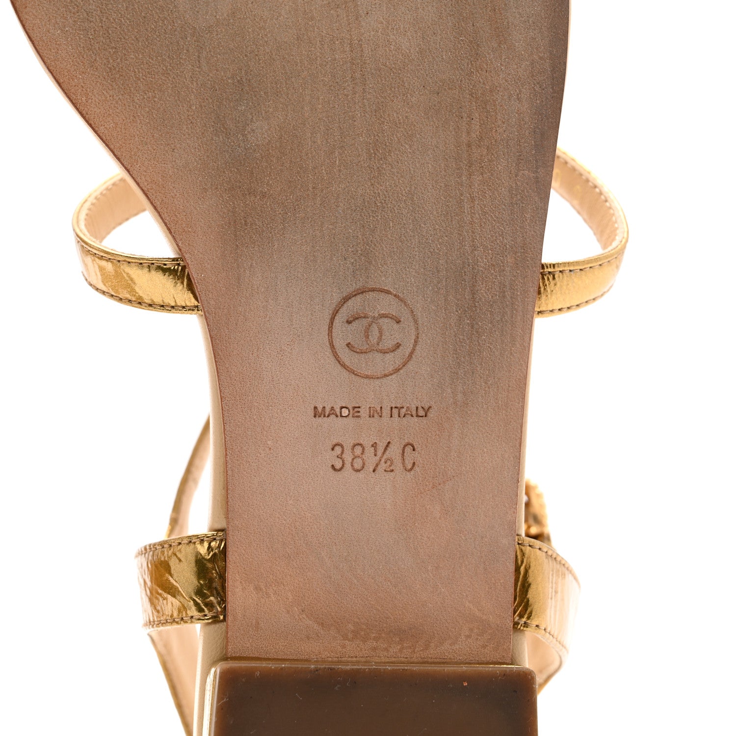Laminated Lambskin Enamel CC Thong Sandals 38.5 Golden