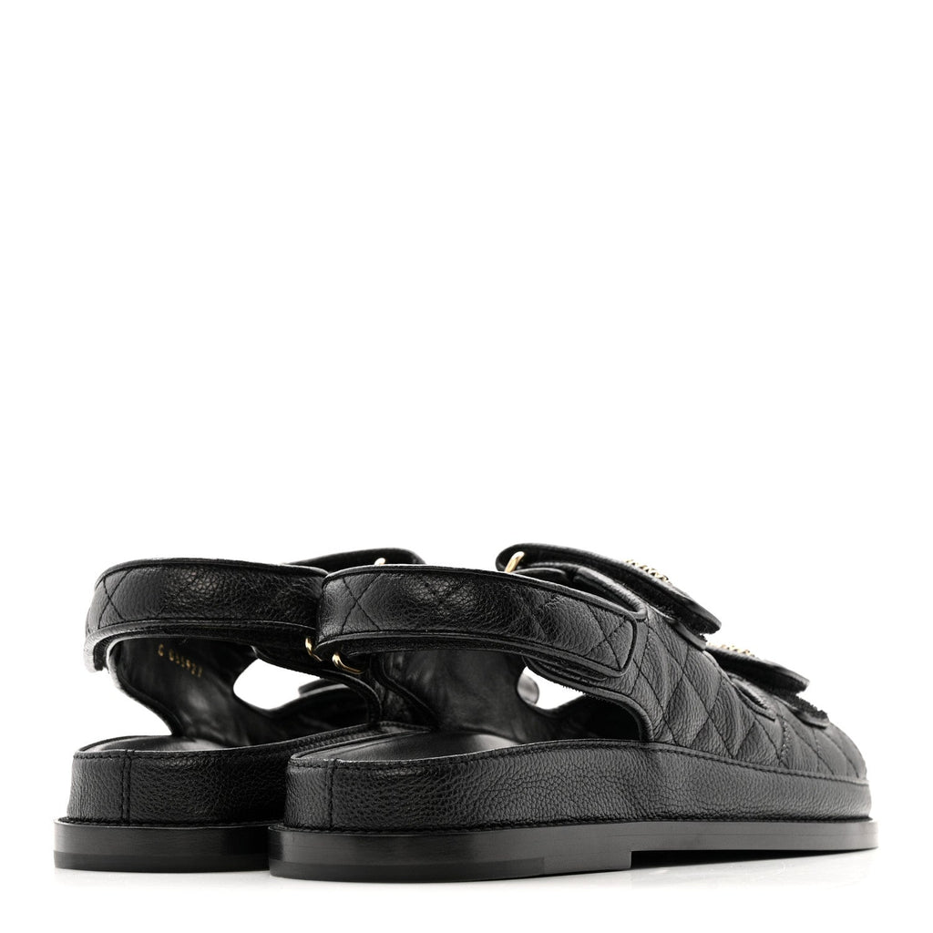 Grained Calfskin Velcro Dad Sandals 38.5 Black
