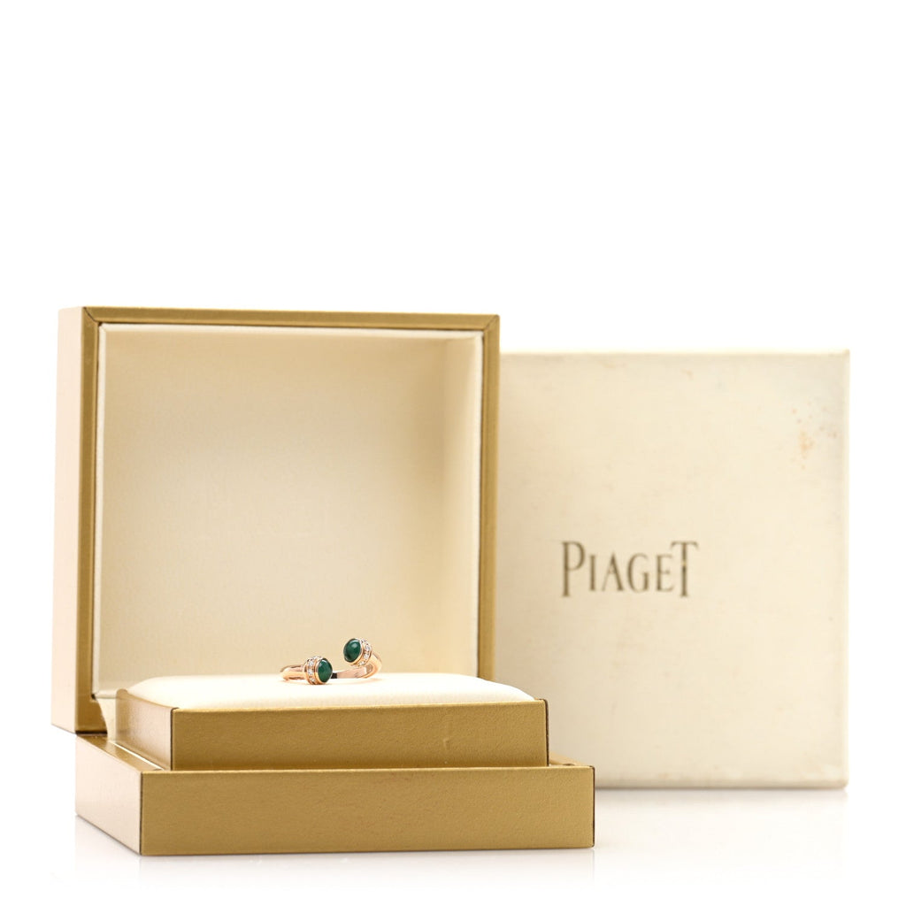 18K Rose Gold Diamond Malachite Possession Open Ring 53 6.25