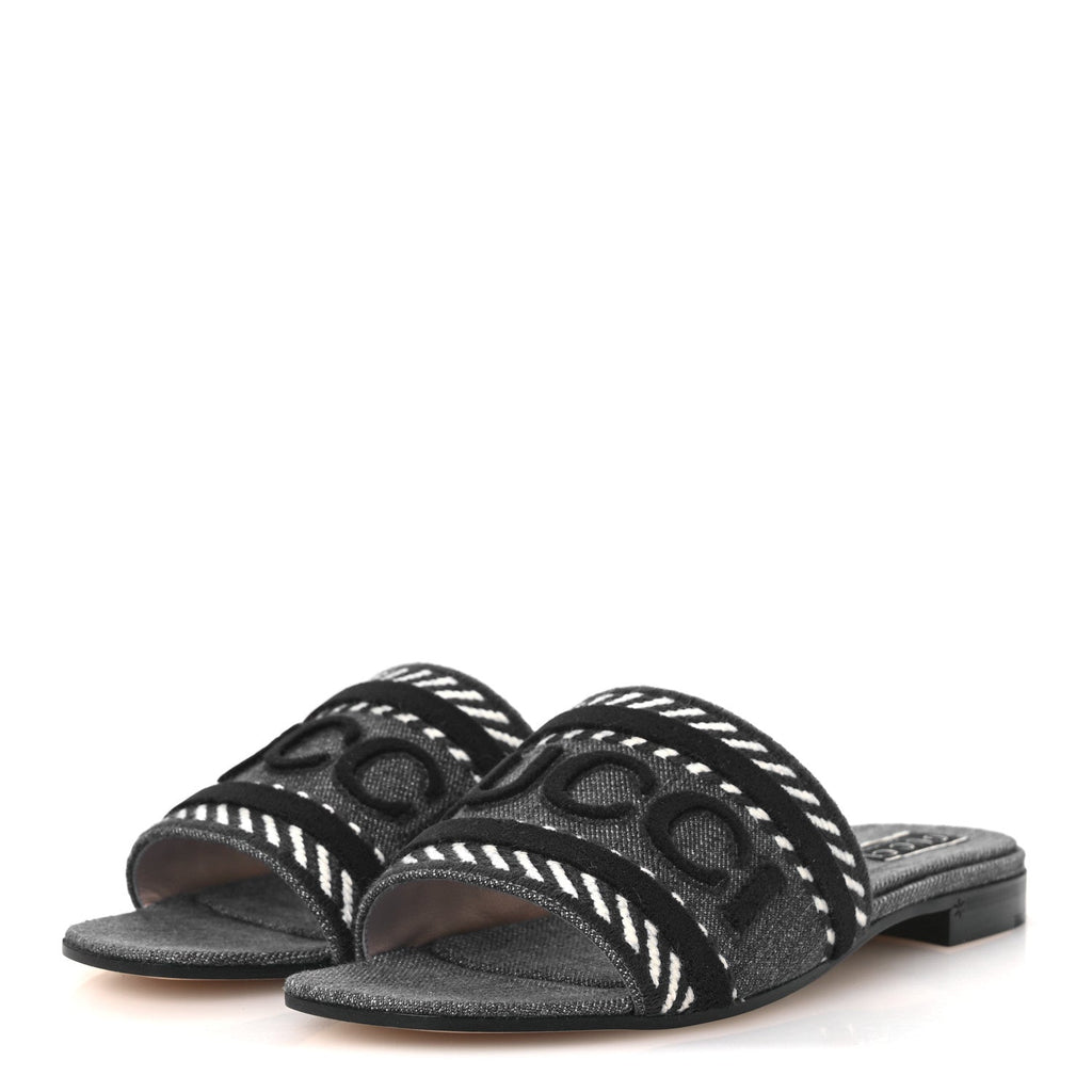 Plain Spain Denim Logo Slide Sandals 37 Light Blue
