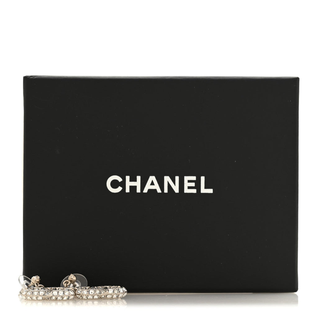 Baguette Crystal CC Drop Earrings Silver