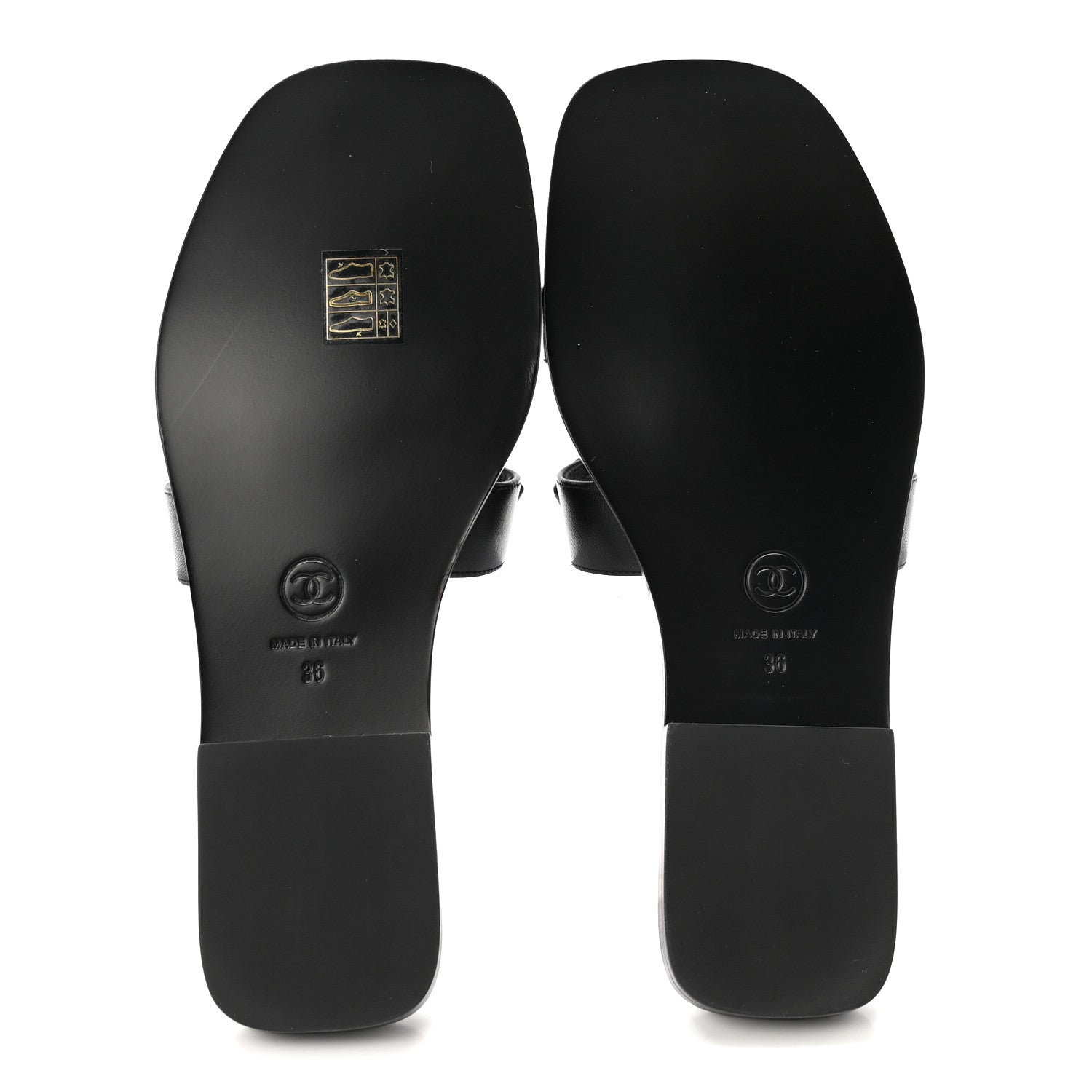 Lambskin CC Cut Out Mules Sandals 36 Black