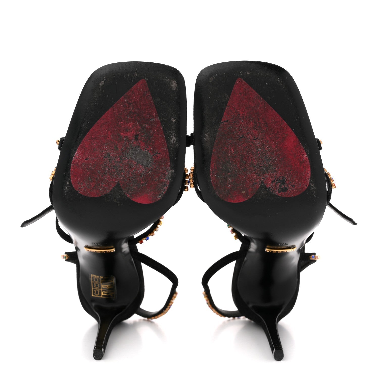 Kid Scamosciato Crystal Embellished Carmen High Heel Sandals 38 Black