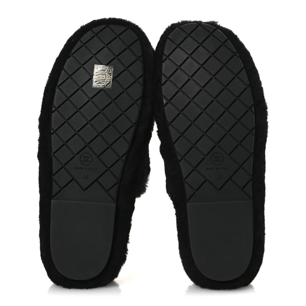 Shearling CC Flat Mules 40 Black