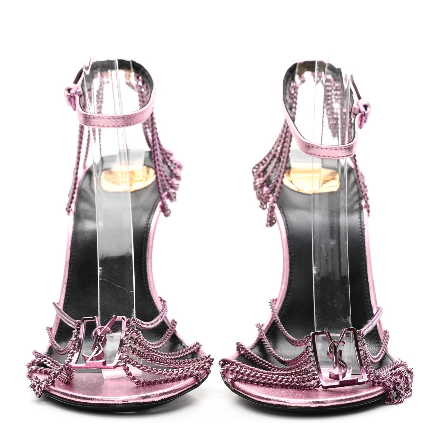 Metallic Lambskin Chain Babylone 90 Ankle Strap Sandals 38 Bubblegum