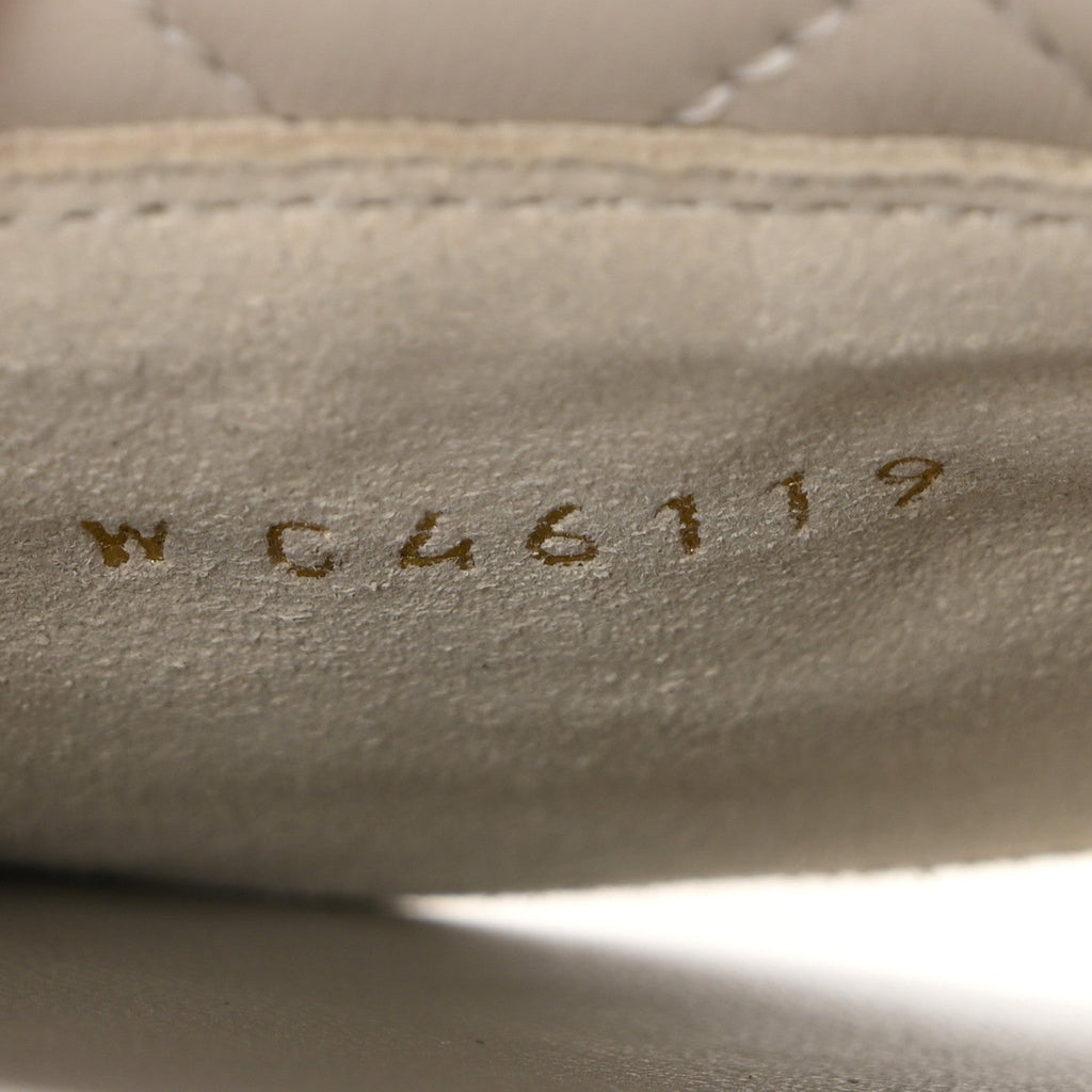 Lambskin Quilted Turnlock Flat Mules 35.5 Light Grey