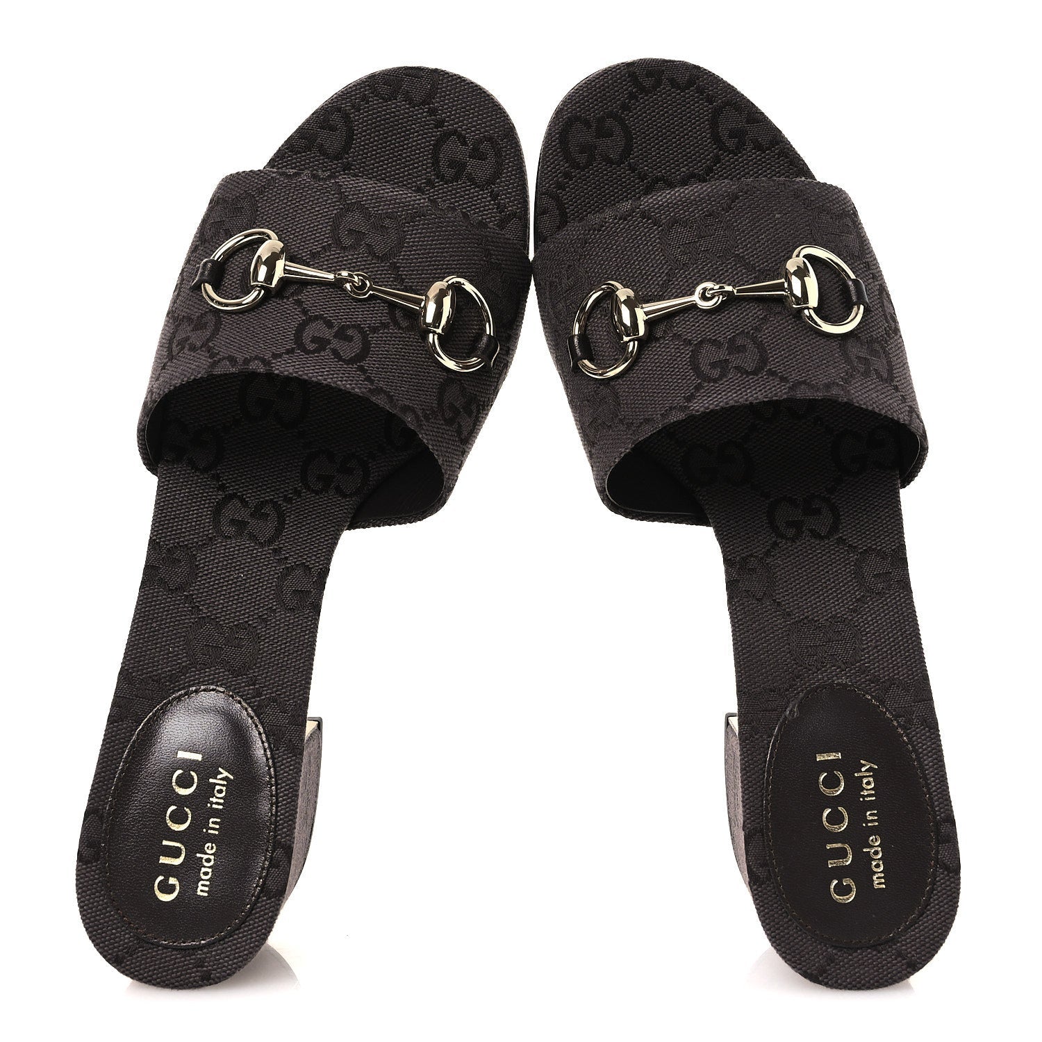 GG Monogram Horsebit Slide Sandals 36 Dark Brown
