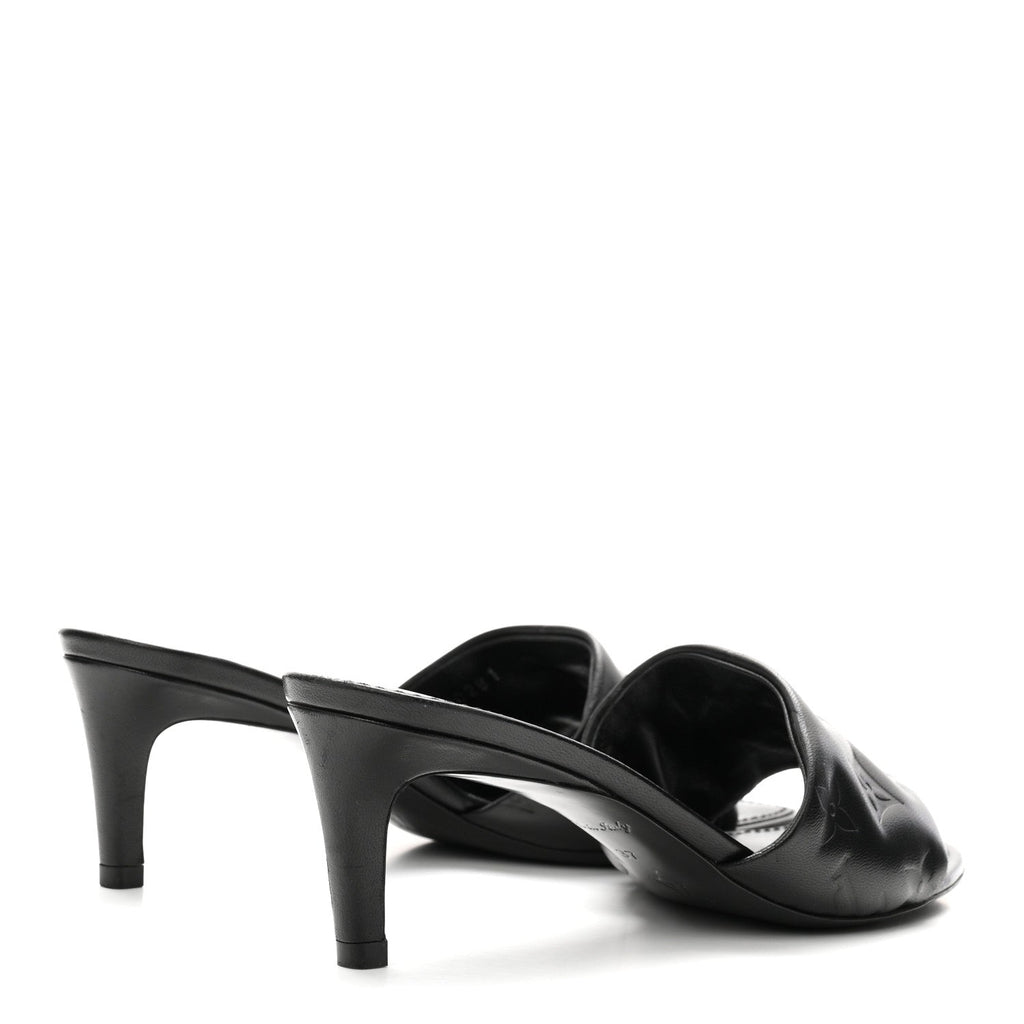 Lambskin Embossed Monogram Revival Mid Heel Mules 37 Black