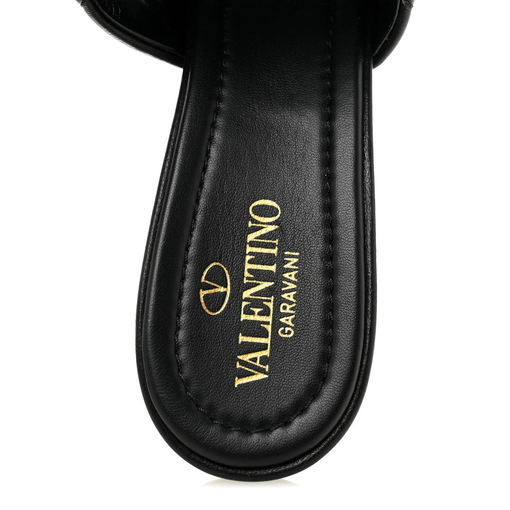 Nappa Quilted Monochrome Roman Stud 65mm Slide Sandals 39.5 Black