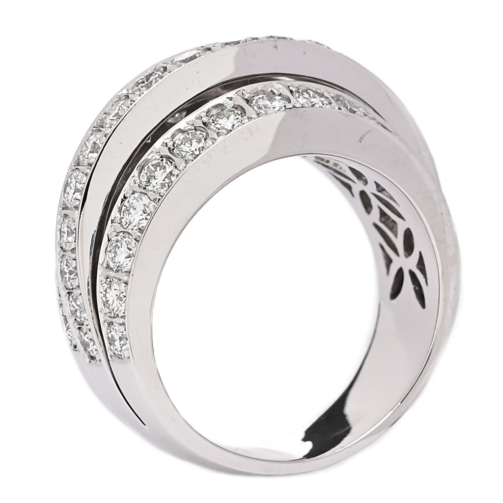 18K White Gold Diamond 2.45ctw Three-Row Ring 56 7.5