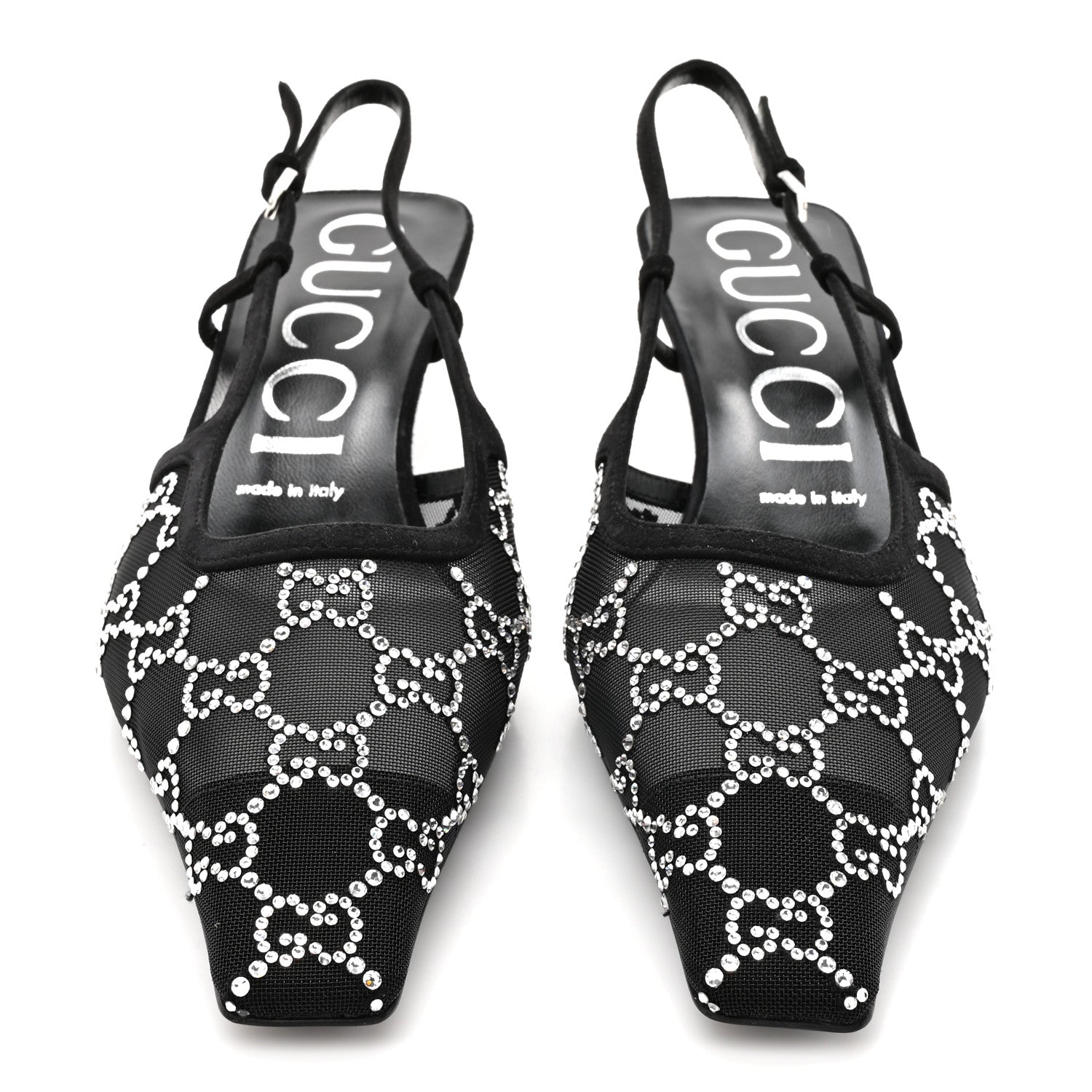 Tela Retino Kid Scamosciato Crystal GG Monogram Square G 35mm Slingback Pumps 38.5 Black
