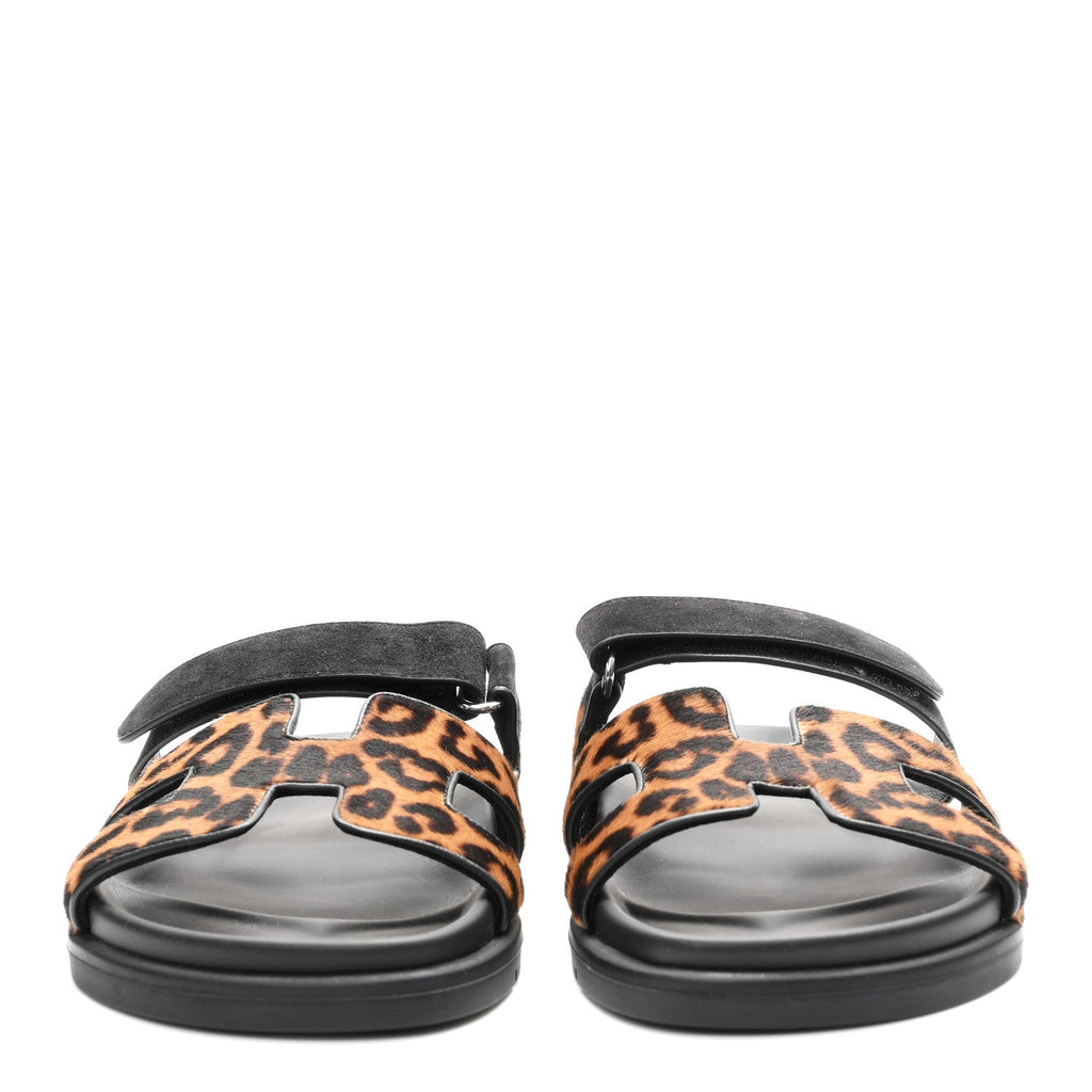 Moire Calfskin Suede Goatskin Womens Leopard Chypre Sandals 40 Gold Black