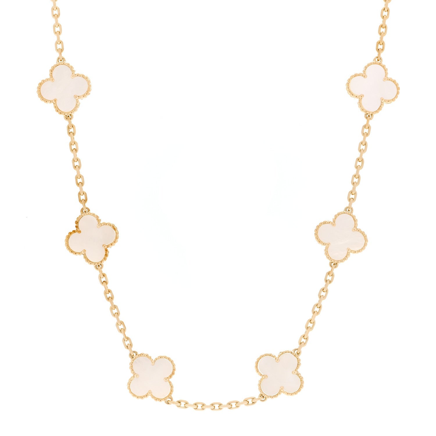 18K Yellow Gold Mother of Pearl 10 Motifs Vintage Alhambra Necklace