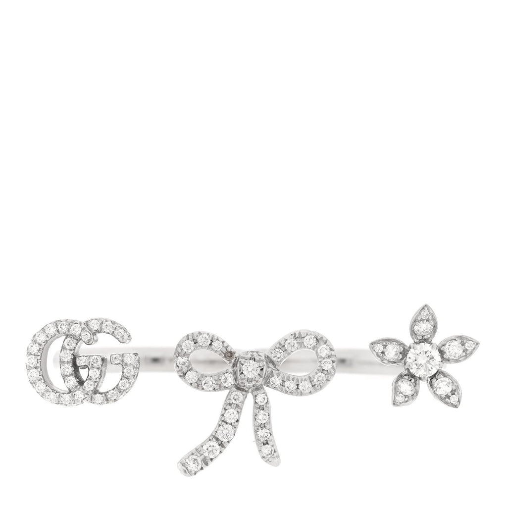 18K White Gold Diamond Flora Bow Flower Ring M