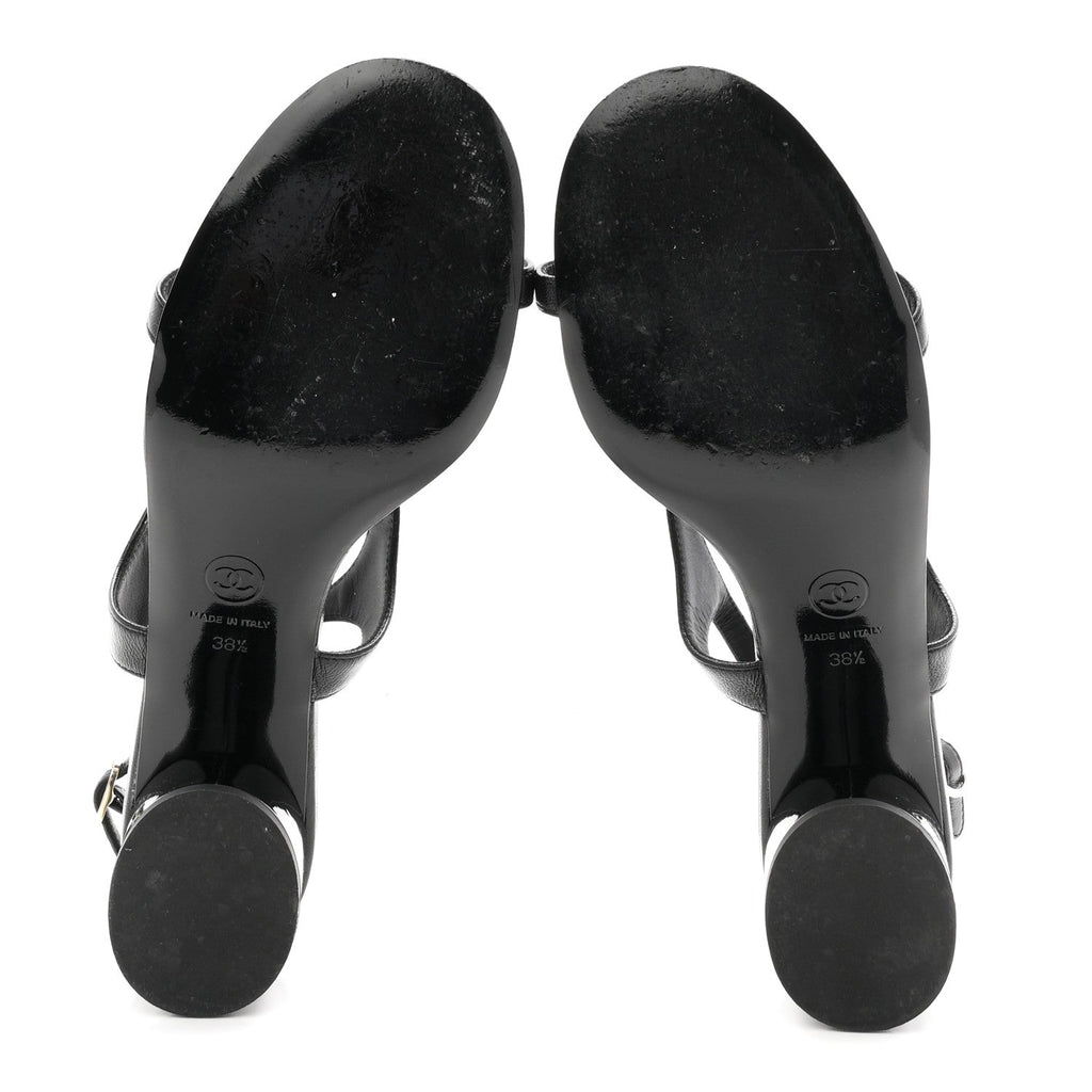 Lambskin CC Bow 55mm Sandals 38.5 Black