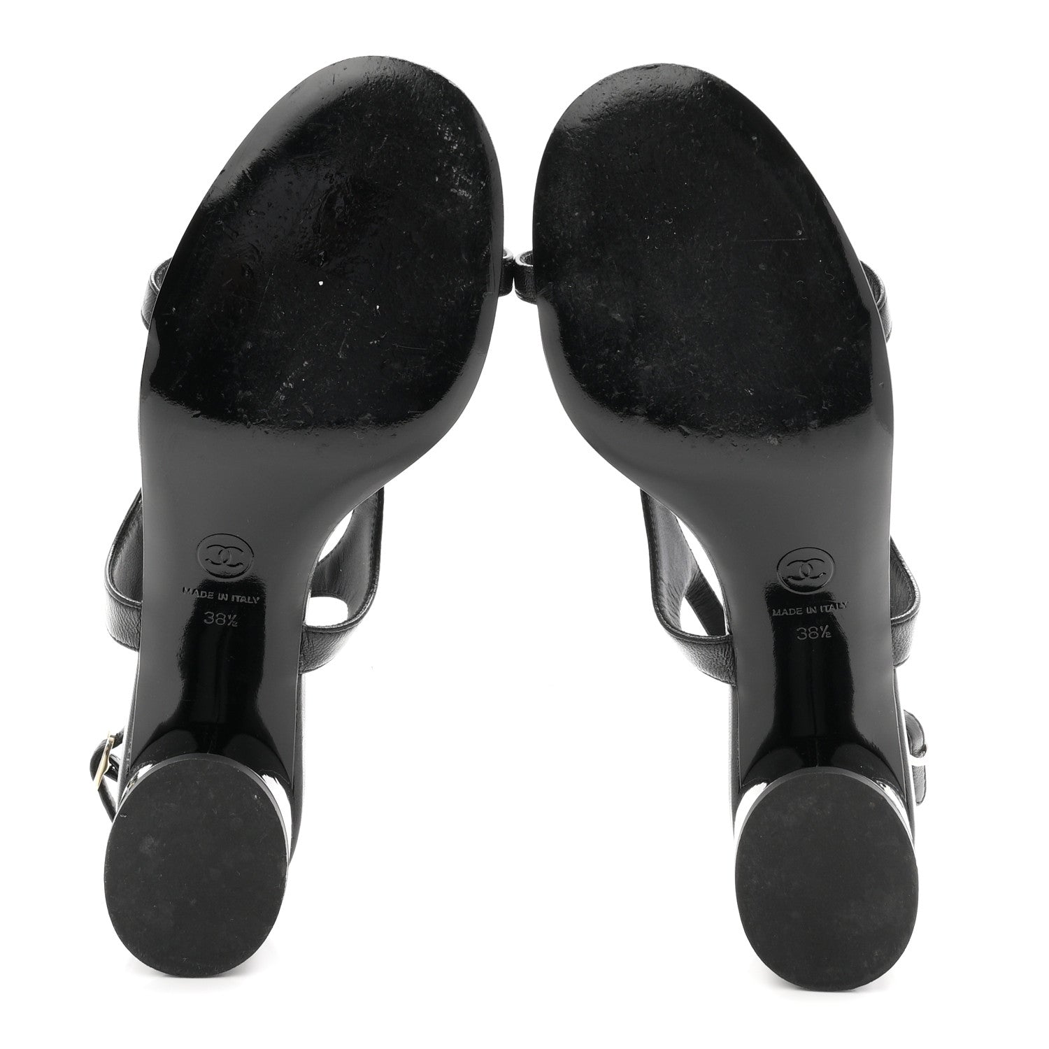 Lambskin CC Bow 55mm Sandals 38.5 Black