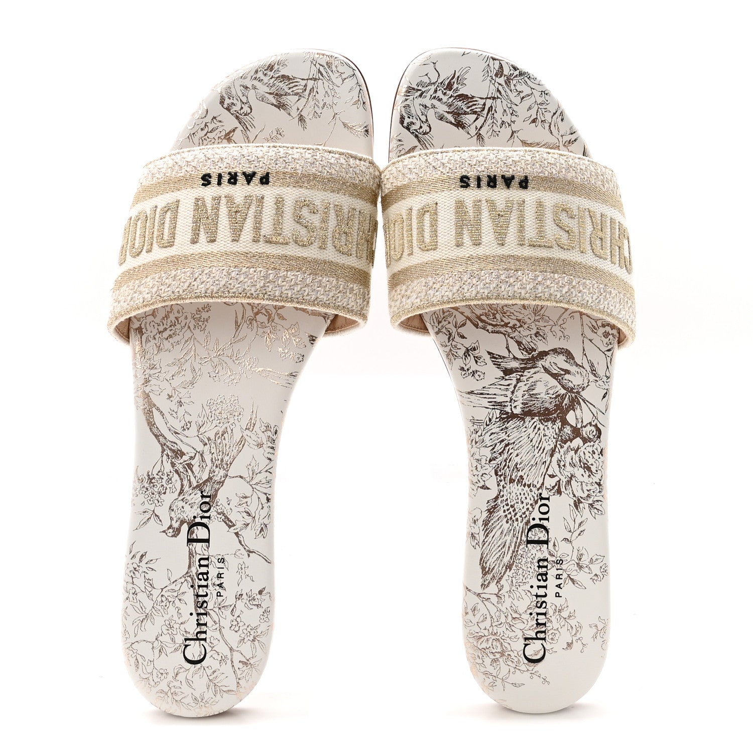 Canvas Lurex Jardin d'Hiver Embroidered Dway Flat Slide Sandals 39 White Palladium