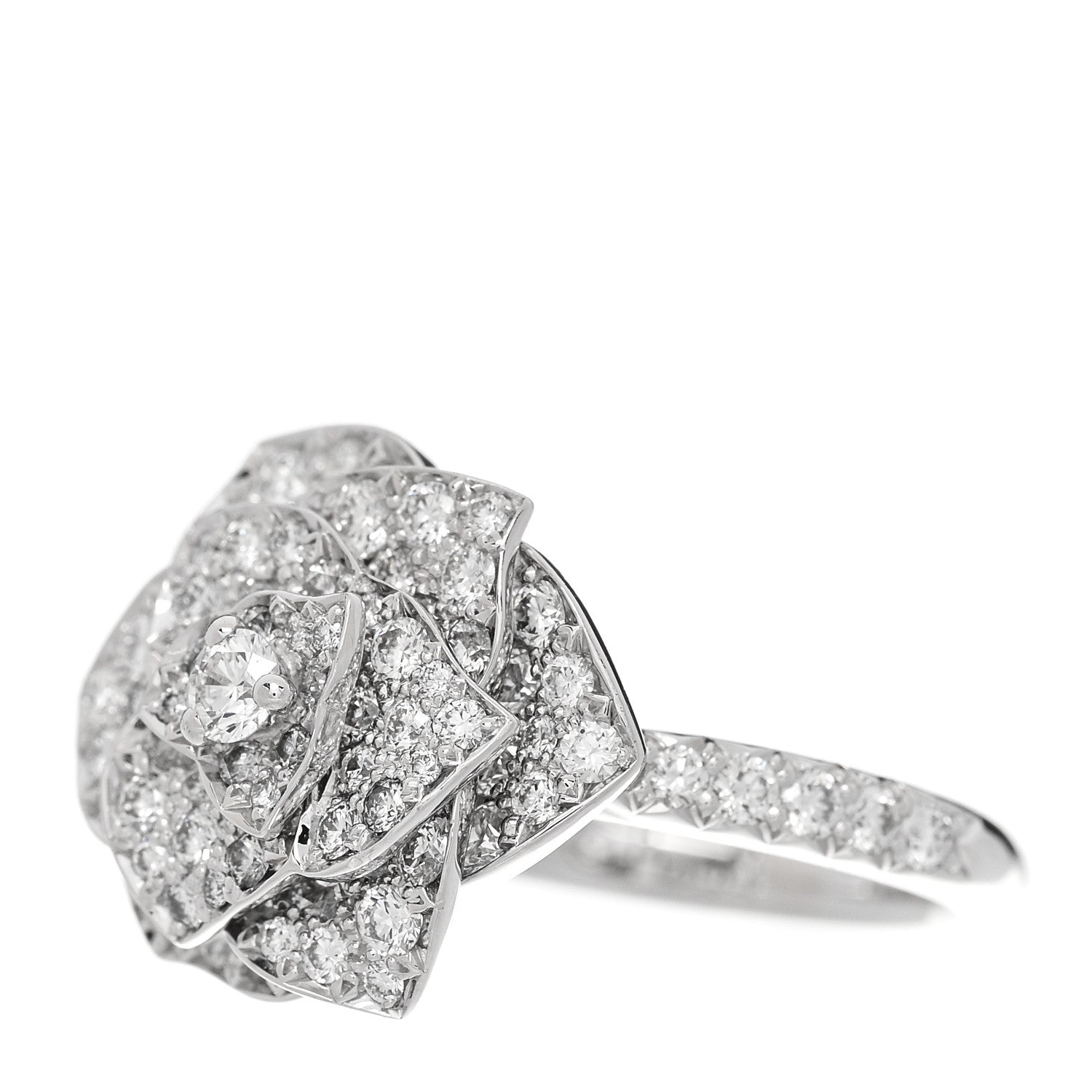 18K White Gold Diamond Rose Ring 49 4.75