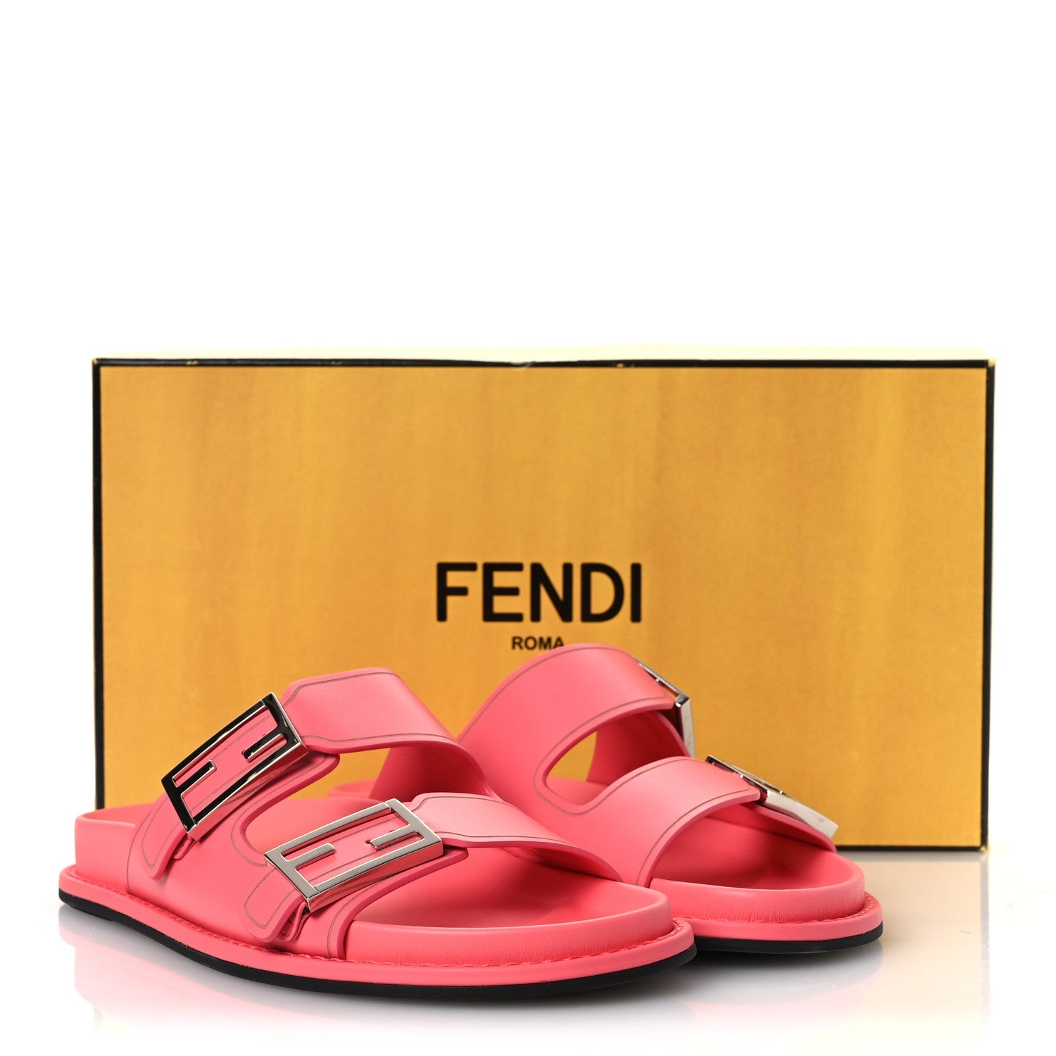 Vitello Fendi Feel Buckled Slide Sandals 38 Pink Dalia