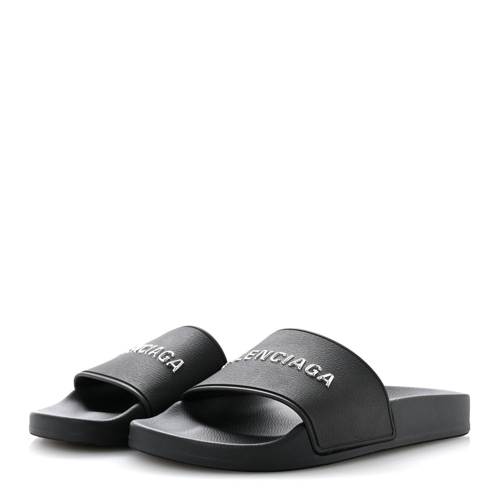 Rubber Womens Logo Pool Slide Sandals 35 Black