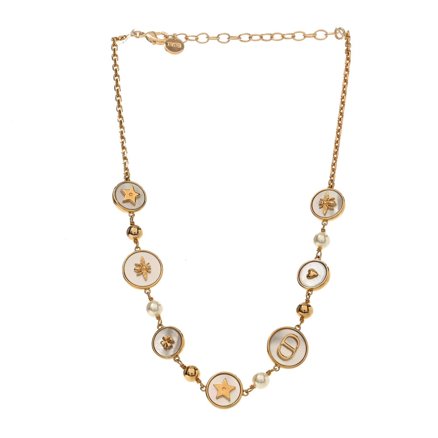 Metal Resin Pearl Mother of Pearl D-Luck Short Necklace Gold