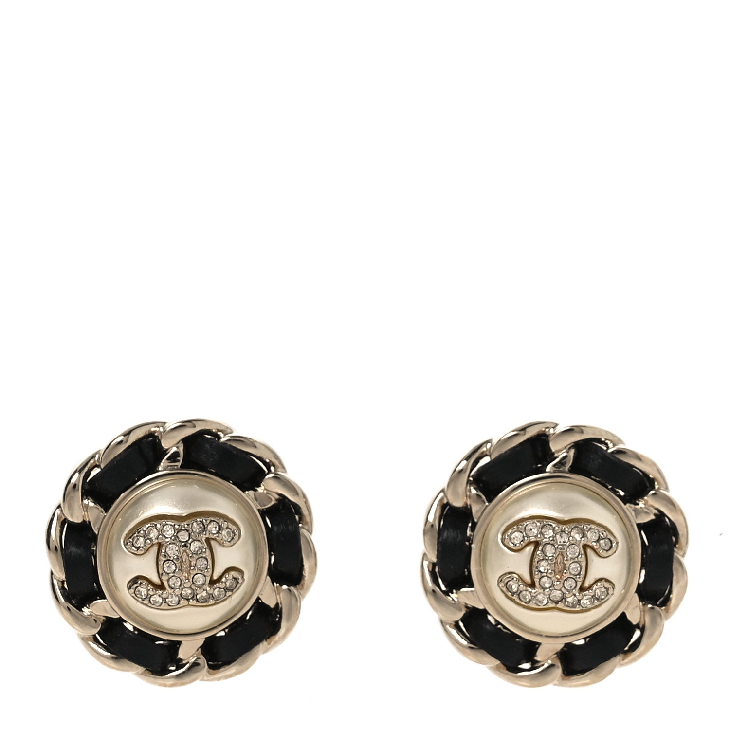 Pearl Crystal Lambskin CC Earrings Gold Black