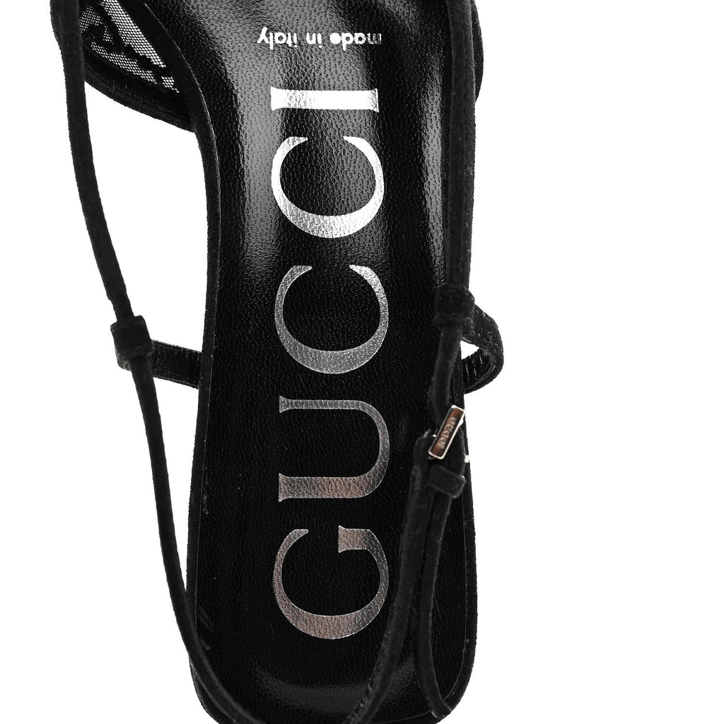 Tela Retino Kid Scamosciato Crystal GG Monogram Square G 35mm Slingback Pumps 35.5 Black